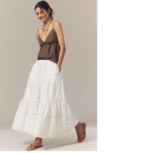 By Anthropologie Lace Petticoat Crop Wide-Leg Pants new with tag size S white